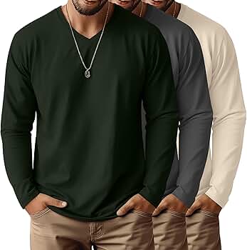 Ficerd 3 Pack Big and Tall Shirts for Men V Neck Cotton Long